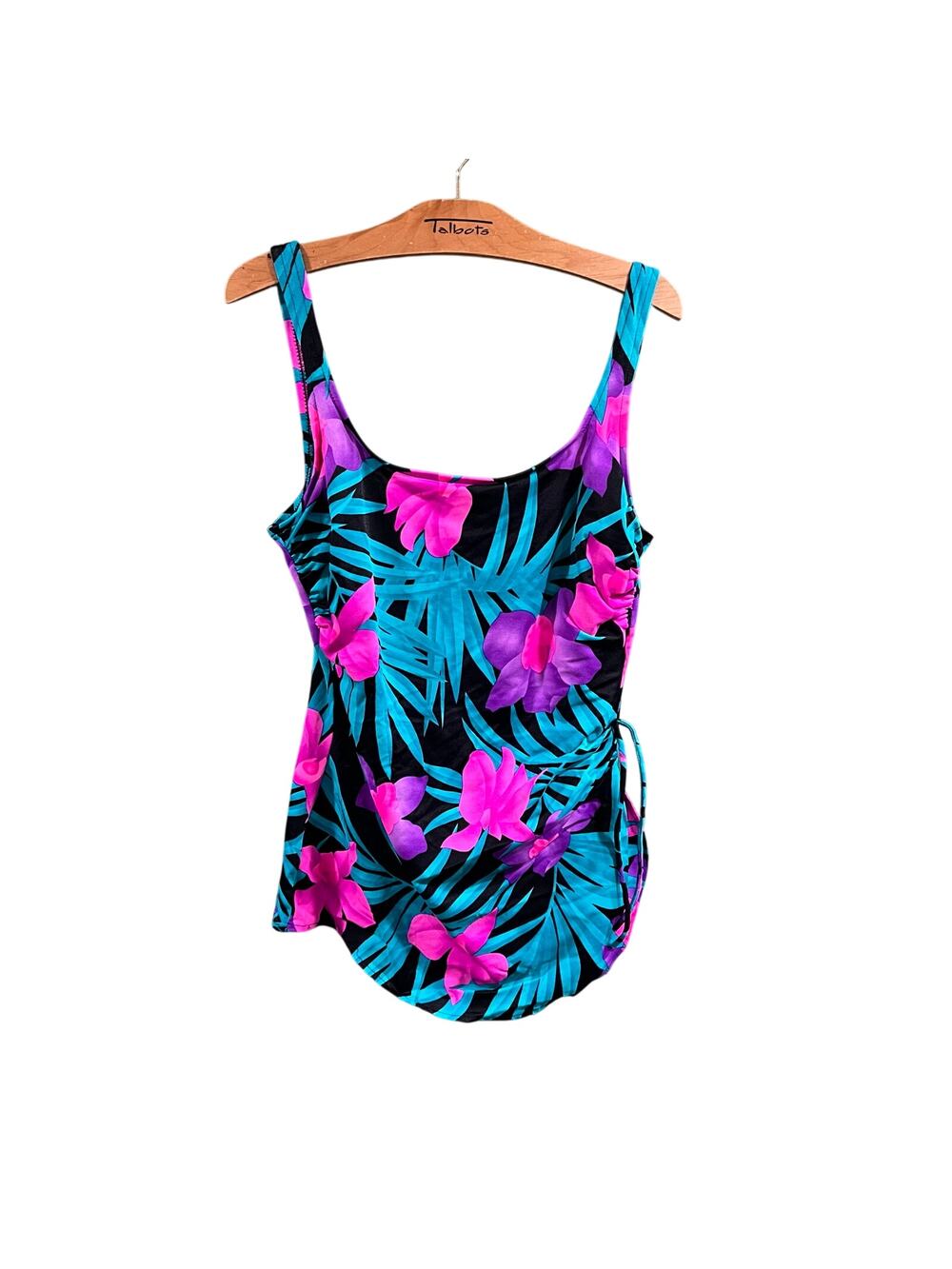 Vintage Tropical Paradise One Piece Swimsuit Floral Print Size L